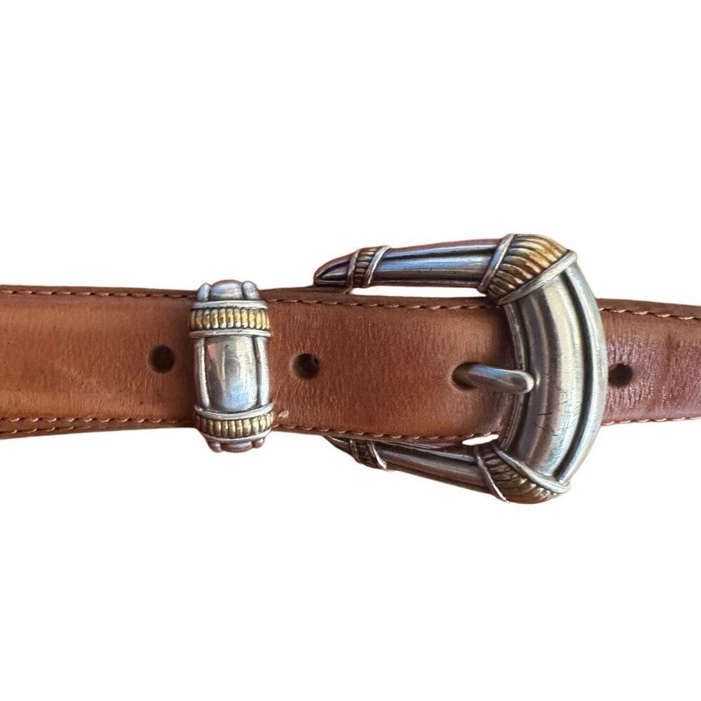Vintage Fossil leather belt with silver buckle - Size M